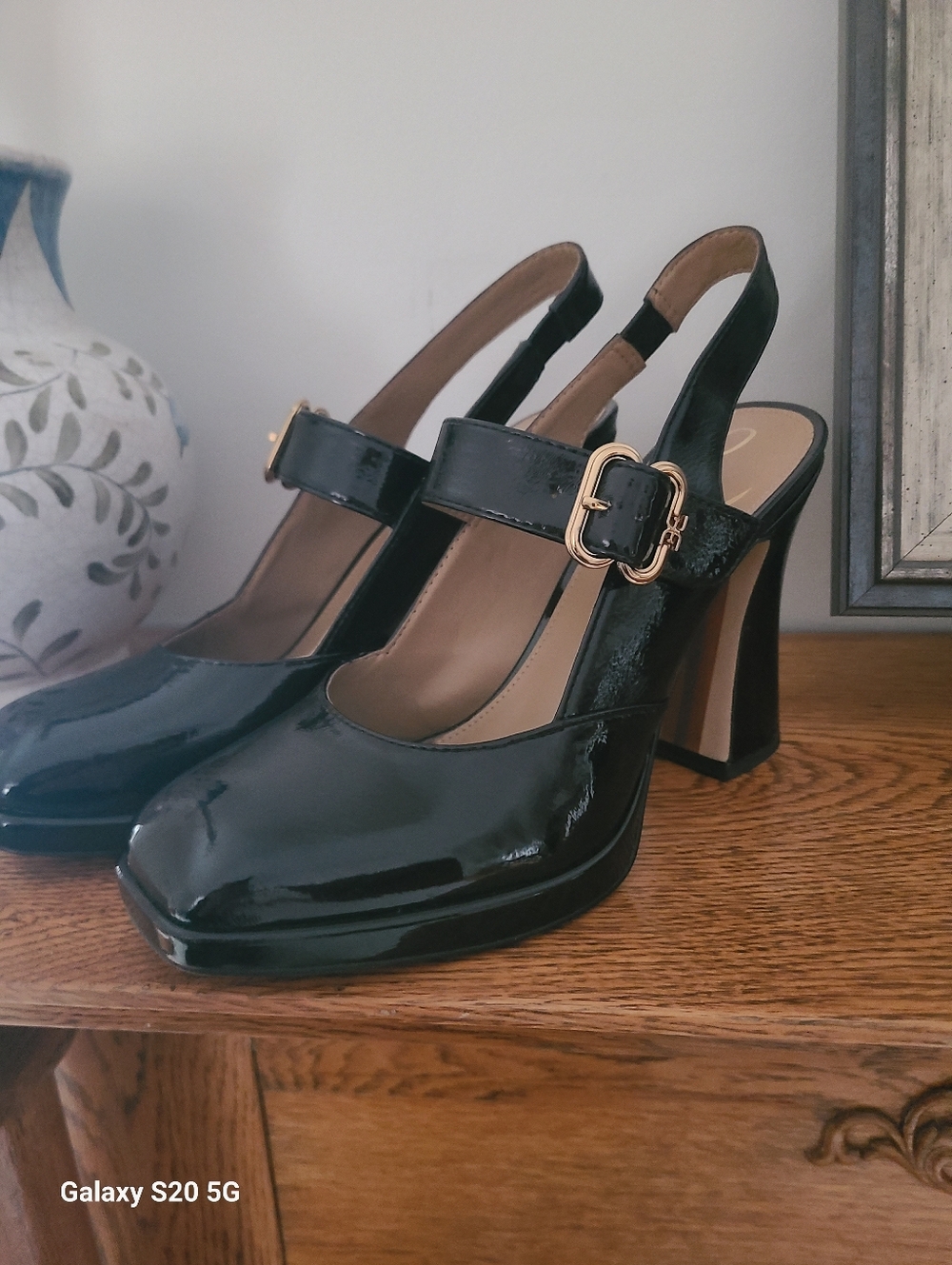Sam Edelman Black Patent Slingback Block Heel Mary Jane Pumps